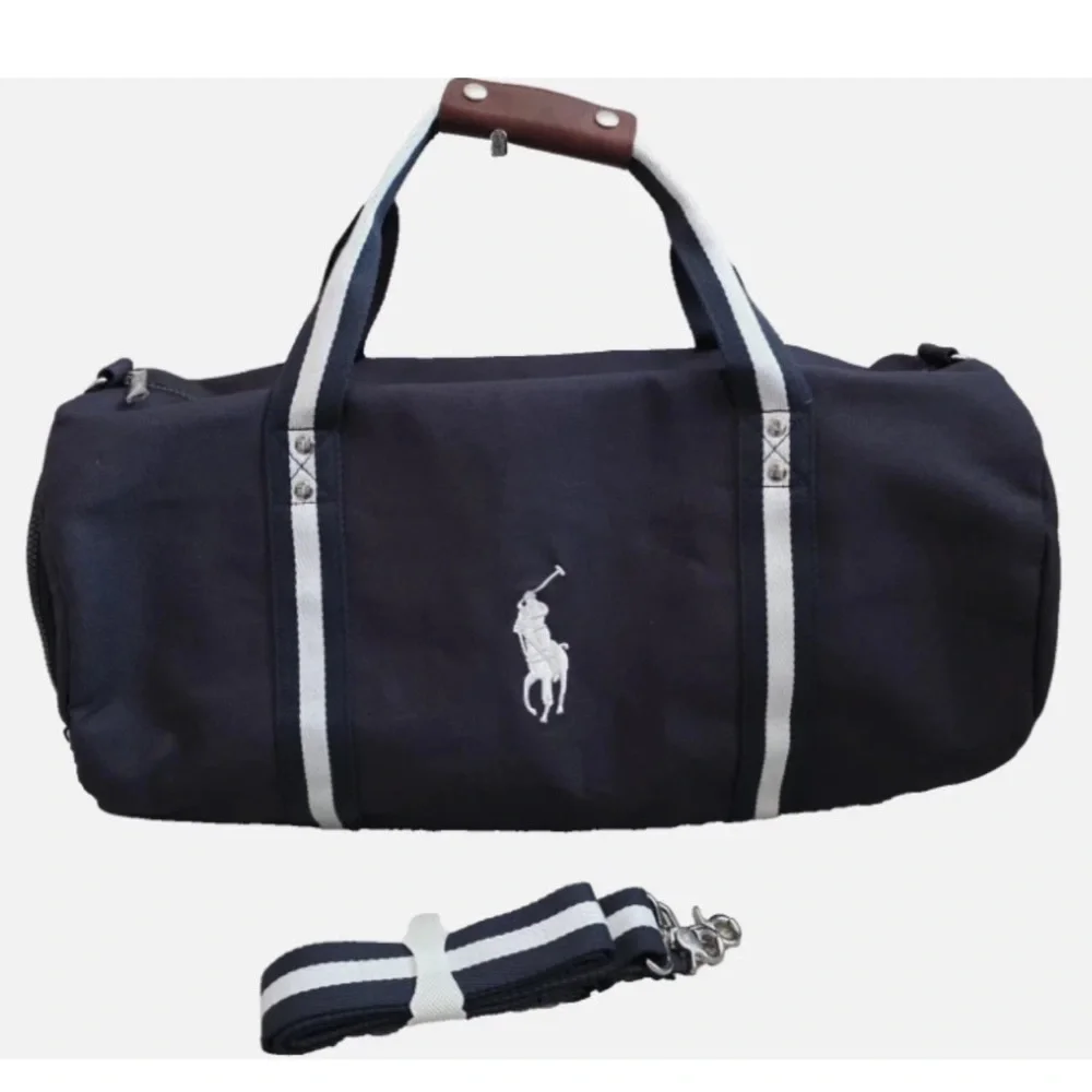 Polo by Ralph Lauren Dark Blue Duffel Bag with White Stripes